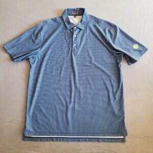 Peter Millar Shirt Mens Size Large Blue Check Golf Polo Embroidered Logo